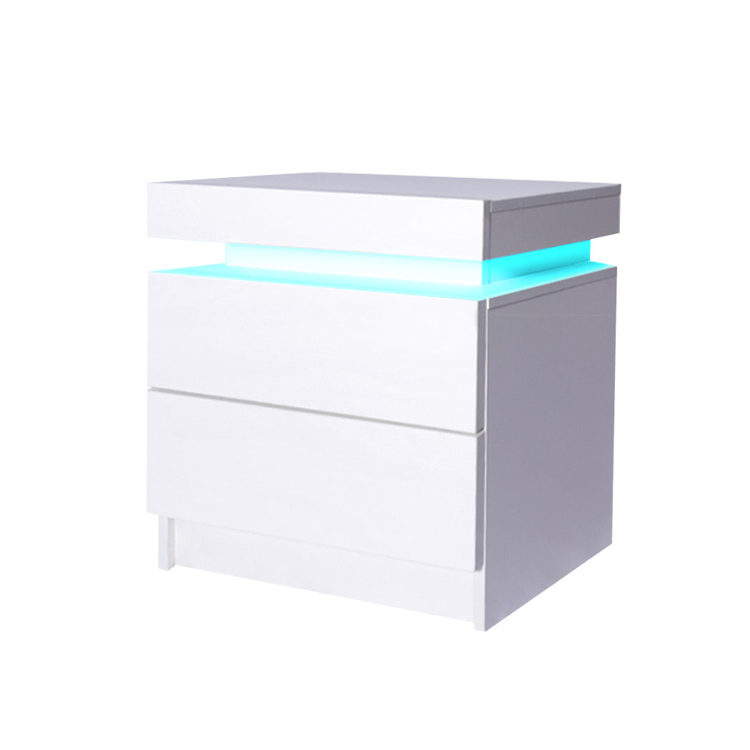 Levede Bedside Tables RGB LED Side Table White-1864183566422904832