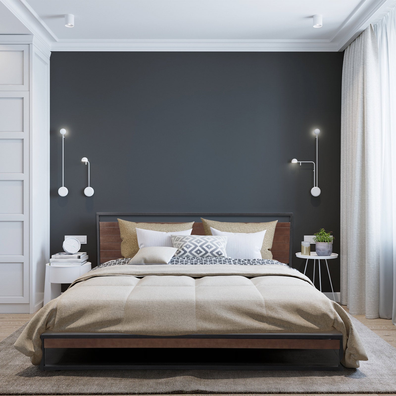 Milano Decor Azure Bed Frame with Headboard ? Black - Single-1878615021349638149