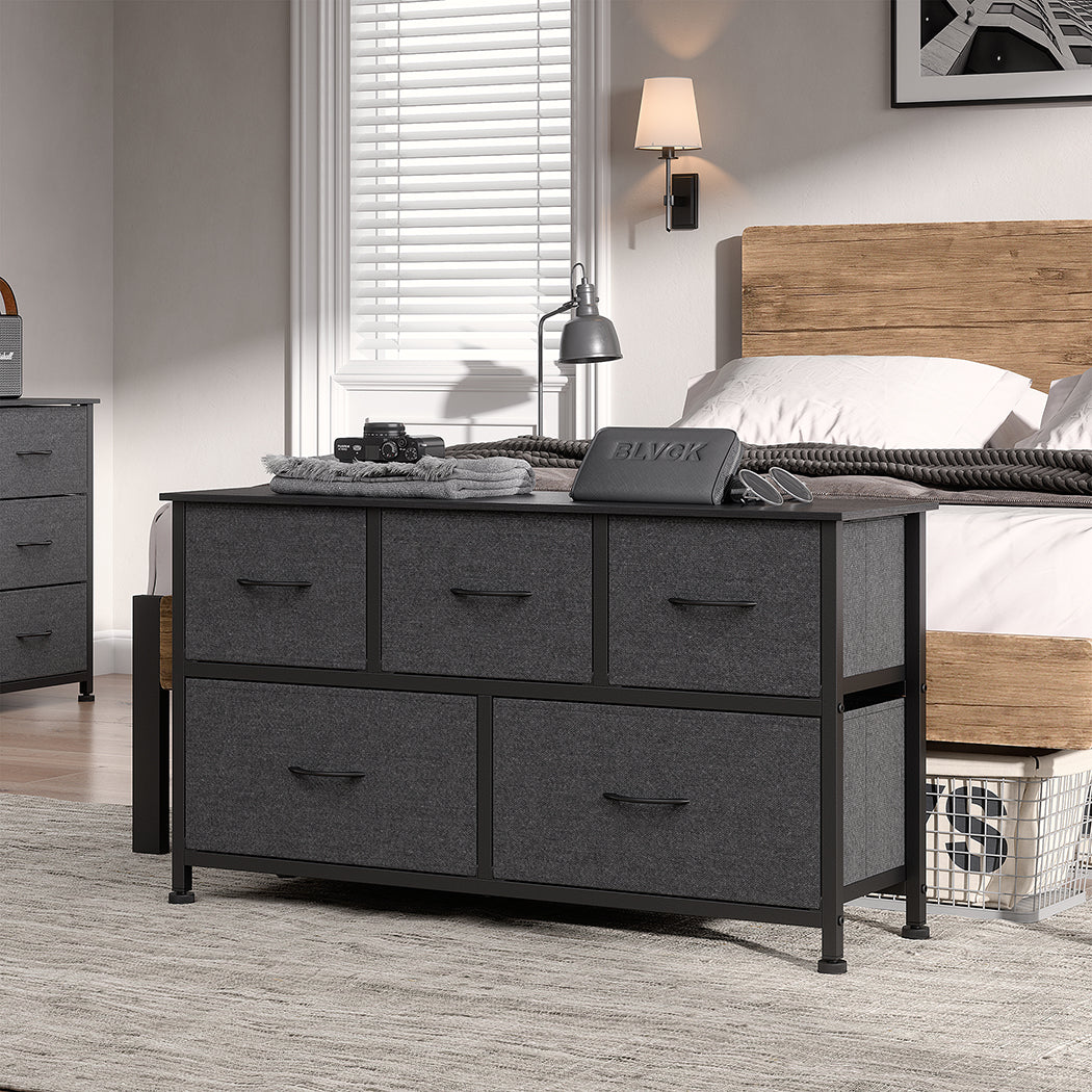 Levede Chest of 5 Drawers Storage Cabinet Dark Grey-1864183275824746503