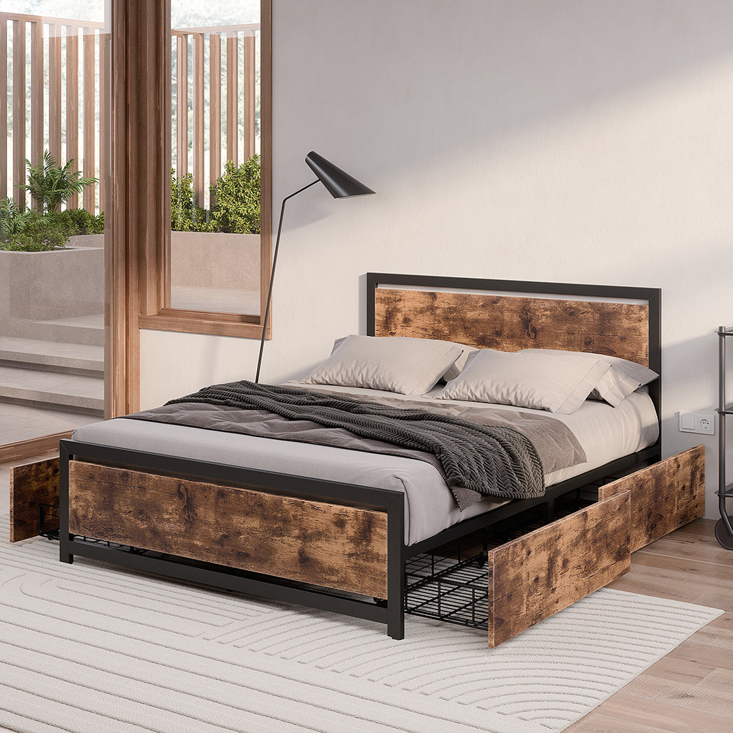 Levede Queen Bed Frame Industrial Mattress-1864183203057766406