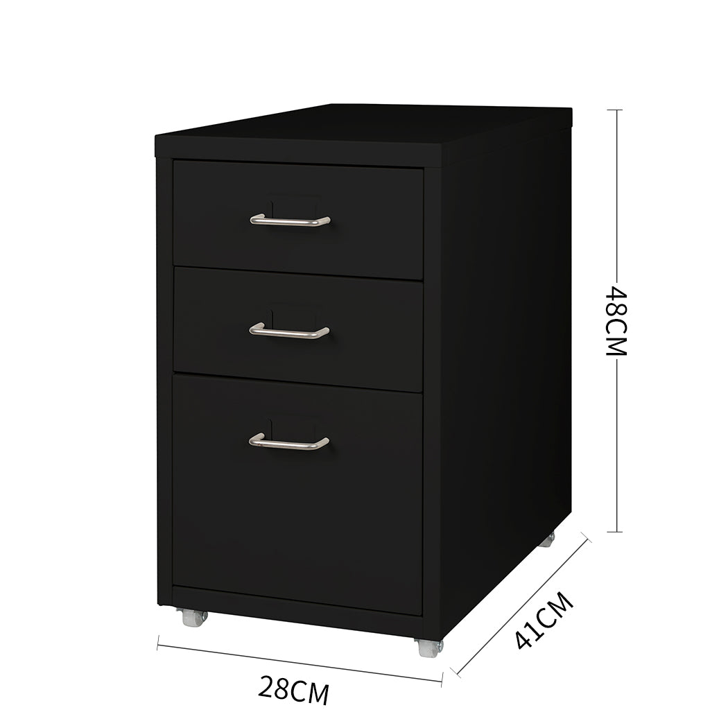 Levede 3 Drawer Office Drawers Cabinet Black-1864184249398202370