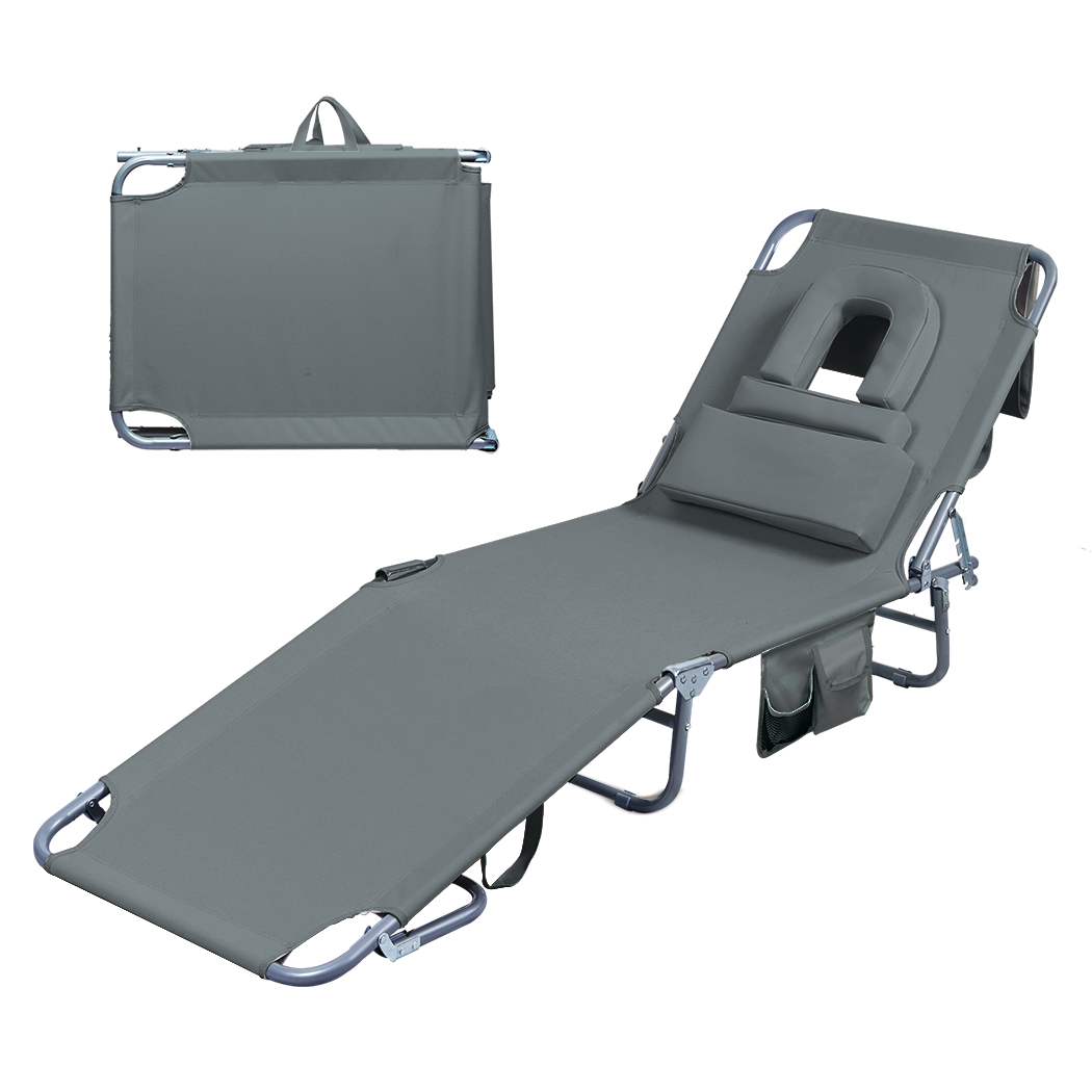 Levede Foldable Beach Lounge Chairs with Face Hole Grey-1871349386445983752