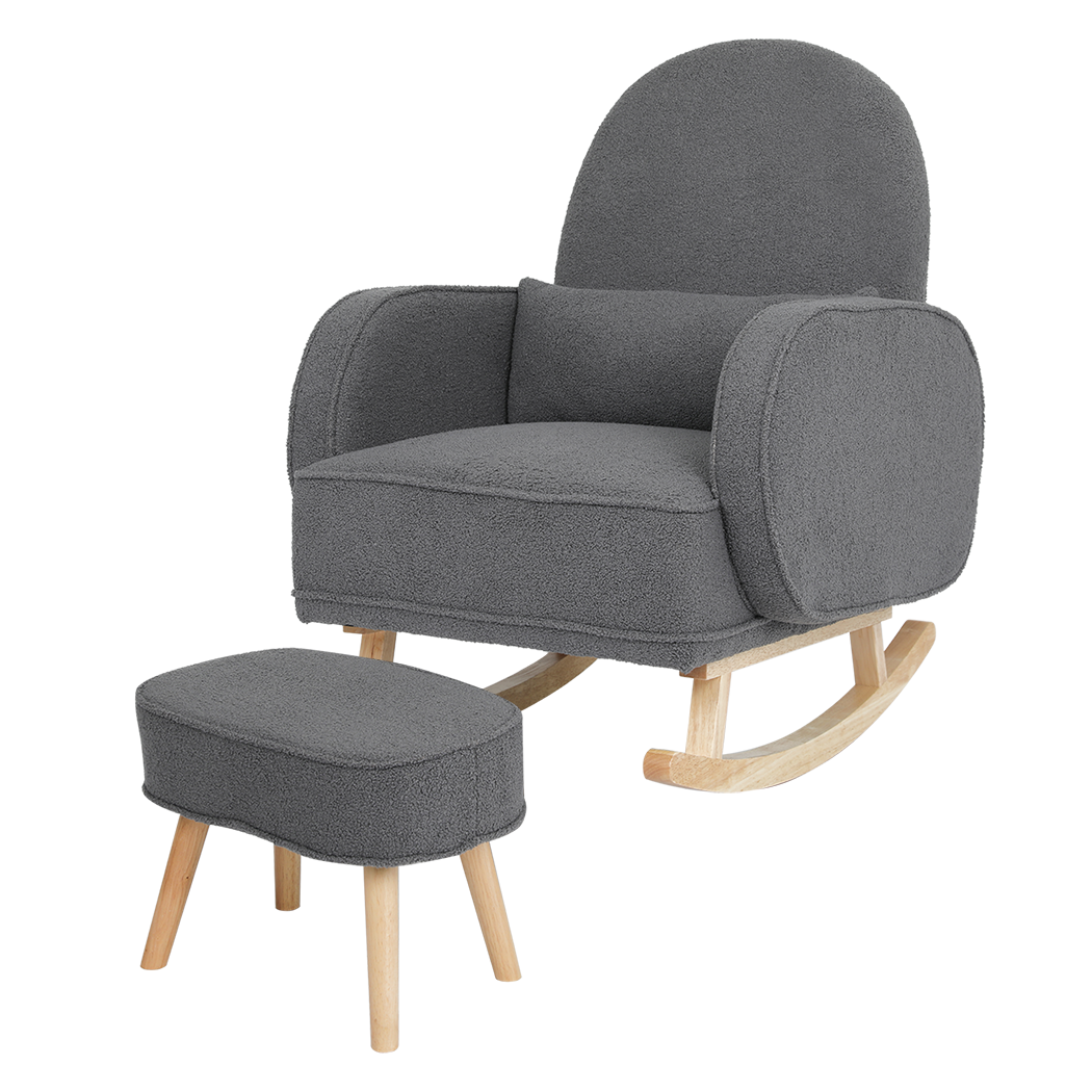 Levede Fleece Rocking Chair with footstool-1871349373972123656