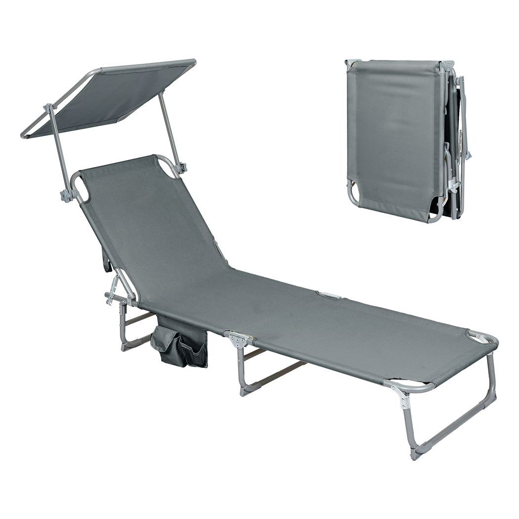 Levede Foldable Lounge Chairs with Canopy Grey-1871349386156576776
