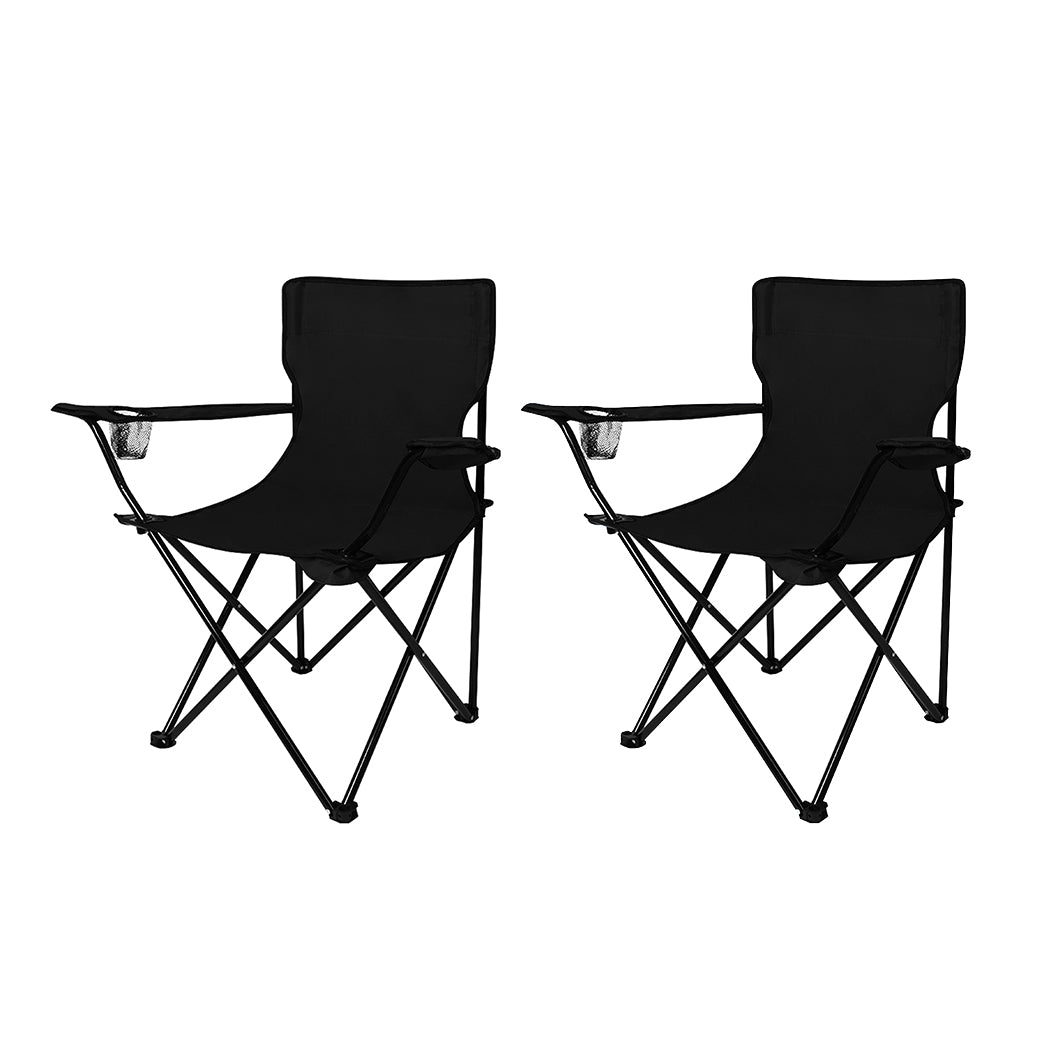 Levede 2Pcs Camping Chairs Folding Arm Black-1864184446354329600