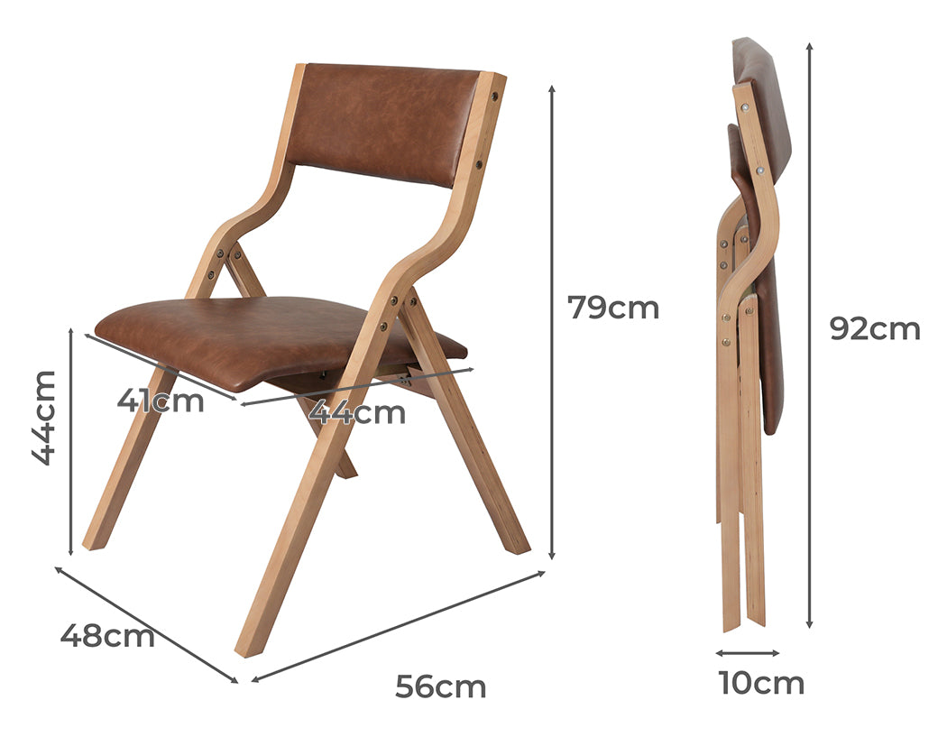 Levede 2x Dining Chairs Foldable PU Brown-1864183285782024194