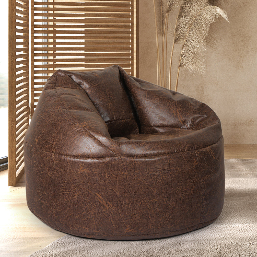 Marlow Bean Bag Chair Cover PU Couch Brown-1864183164981874694