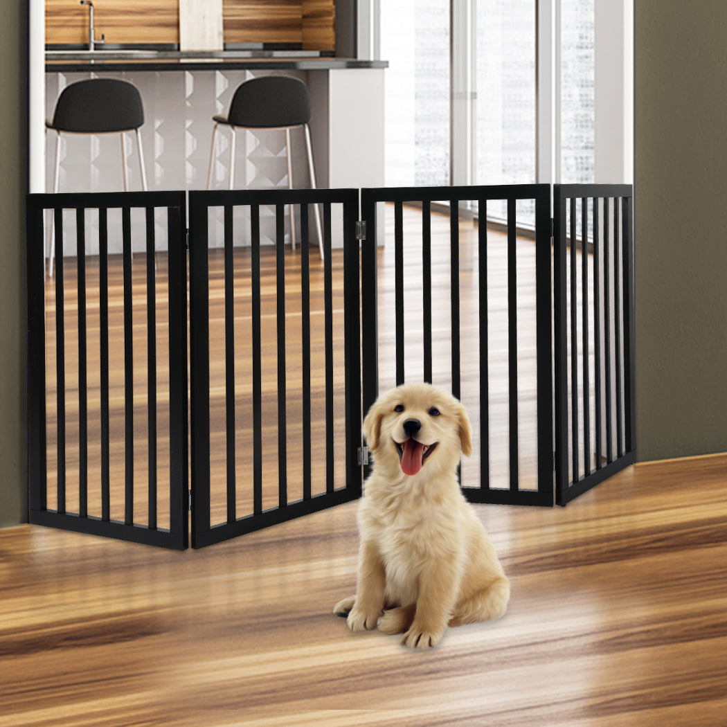 PaWz 4 Panels Wooden Pet Gate Dog Fence Black 600x 3MM-1864184510002892806
