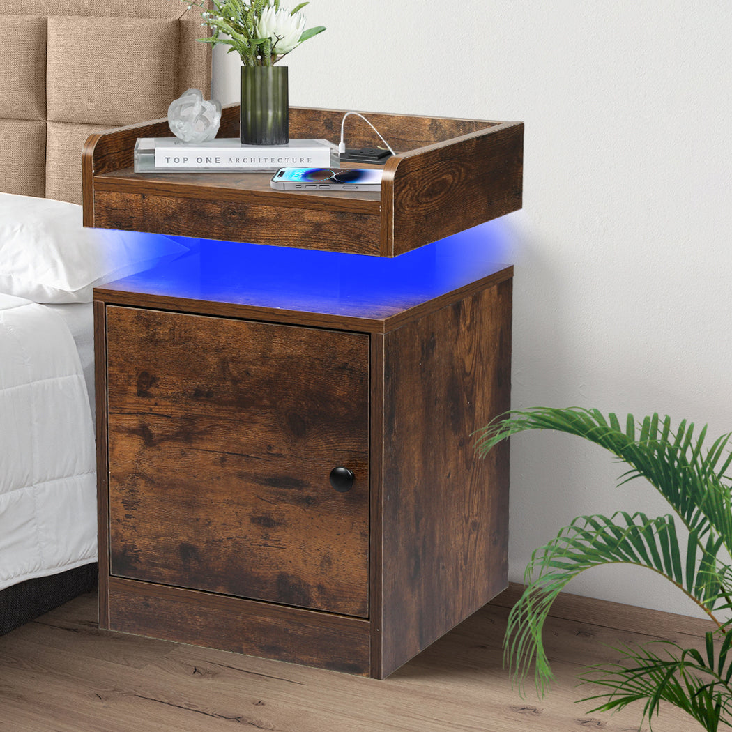 Levede Bedside Table USB Charger Outlet RGB Oak-1869883068827963399