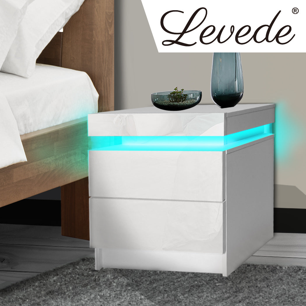 Levede Bedside Tables RGB LED Side Table White-1864183566422904838