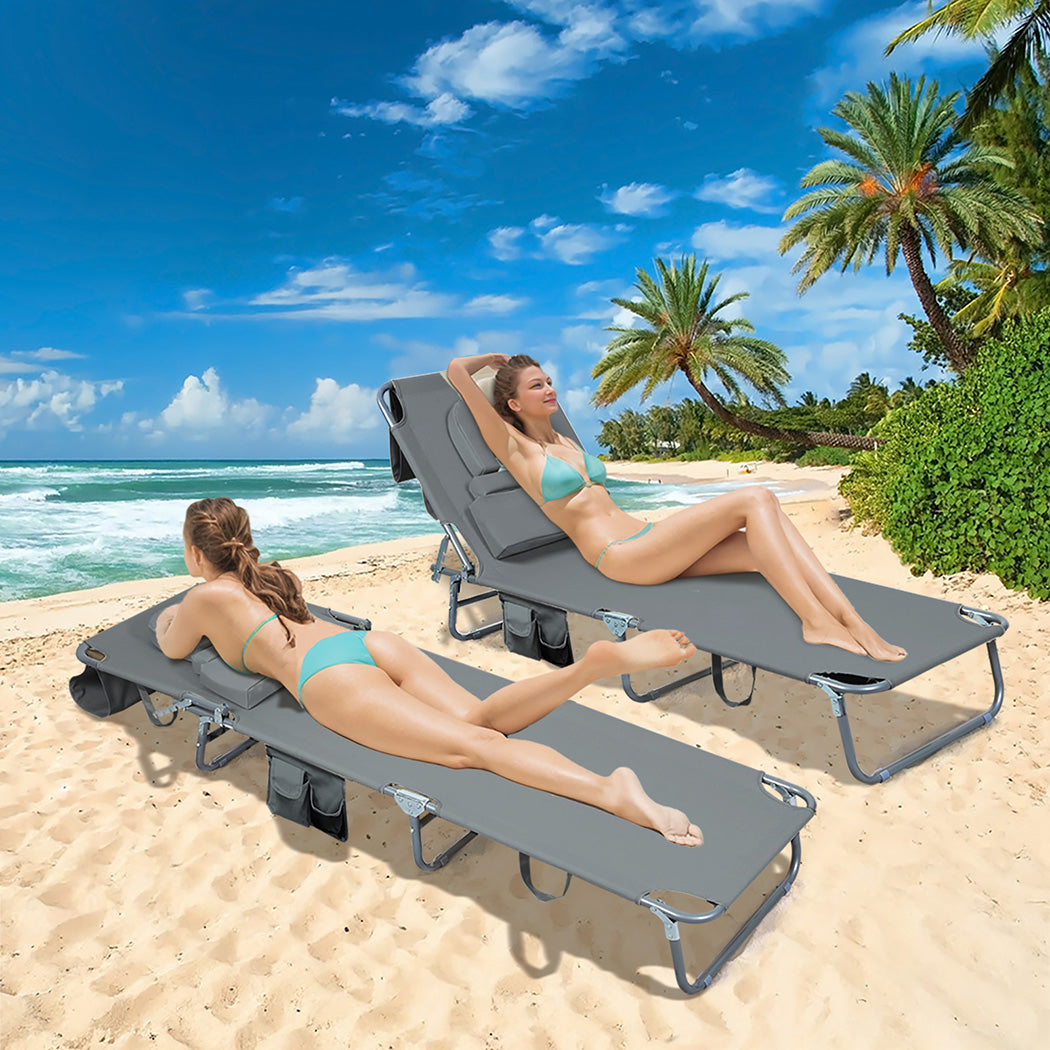 Levede Foldable Beach Lounge Chairs with Face Hole Grey-1871349386445983750