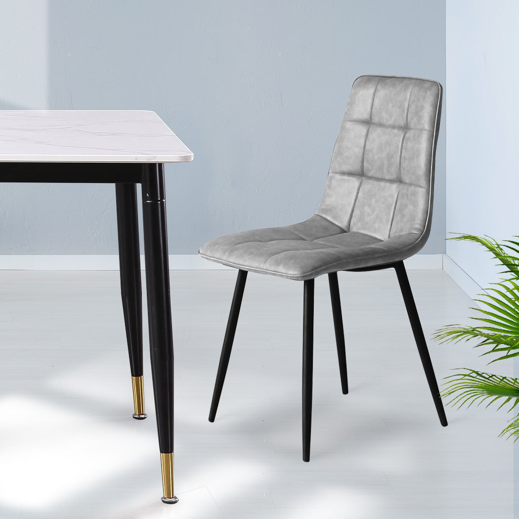 Levede 4x Dining Chairs Kitchen Chair Grey Faux Leather-1864183277758320646