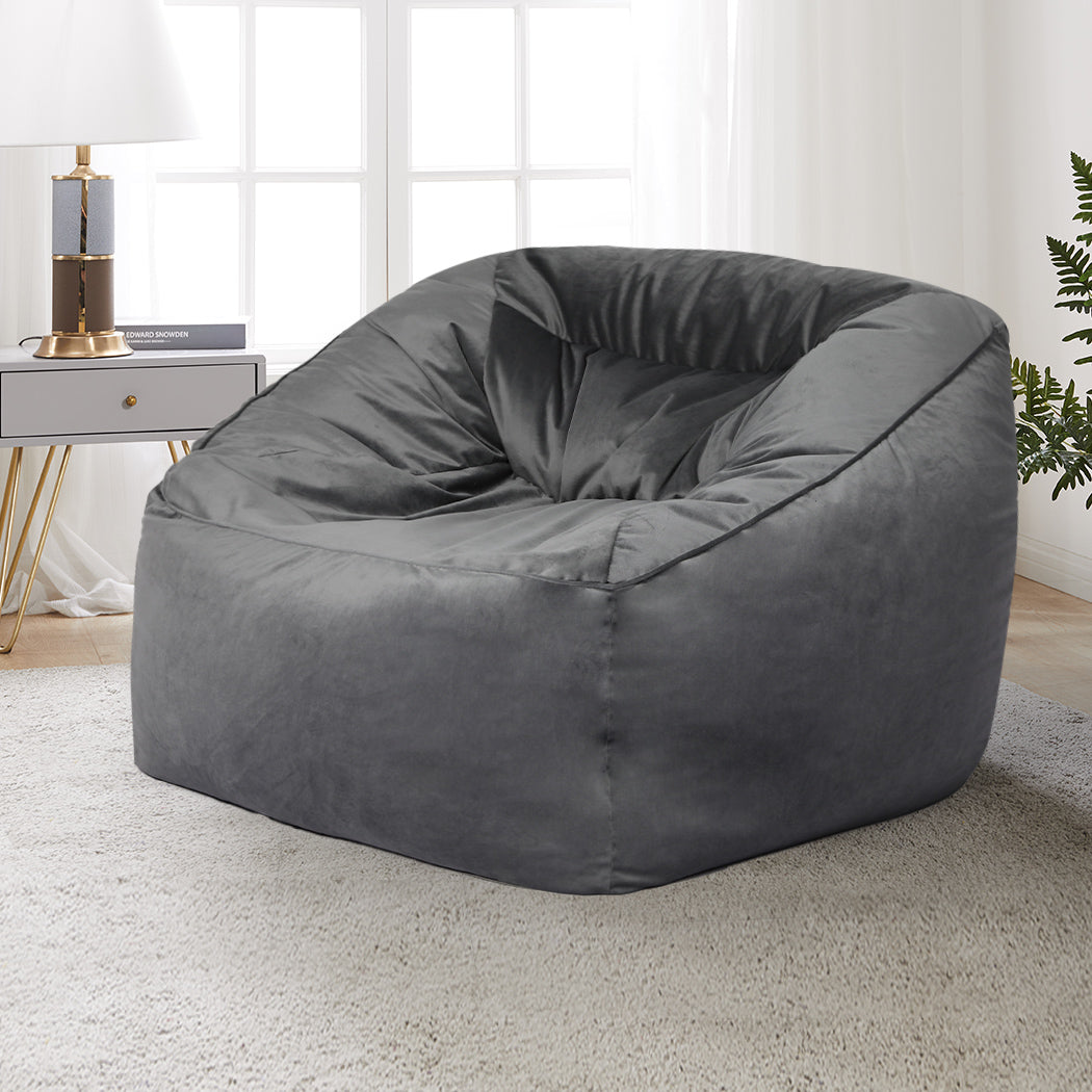 Marlow Bean Bag Chair Cover Soft Velvet Dark grey-1864183167263576070