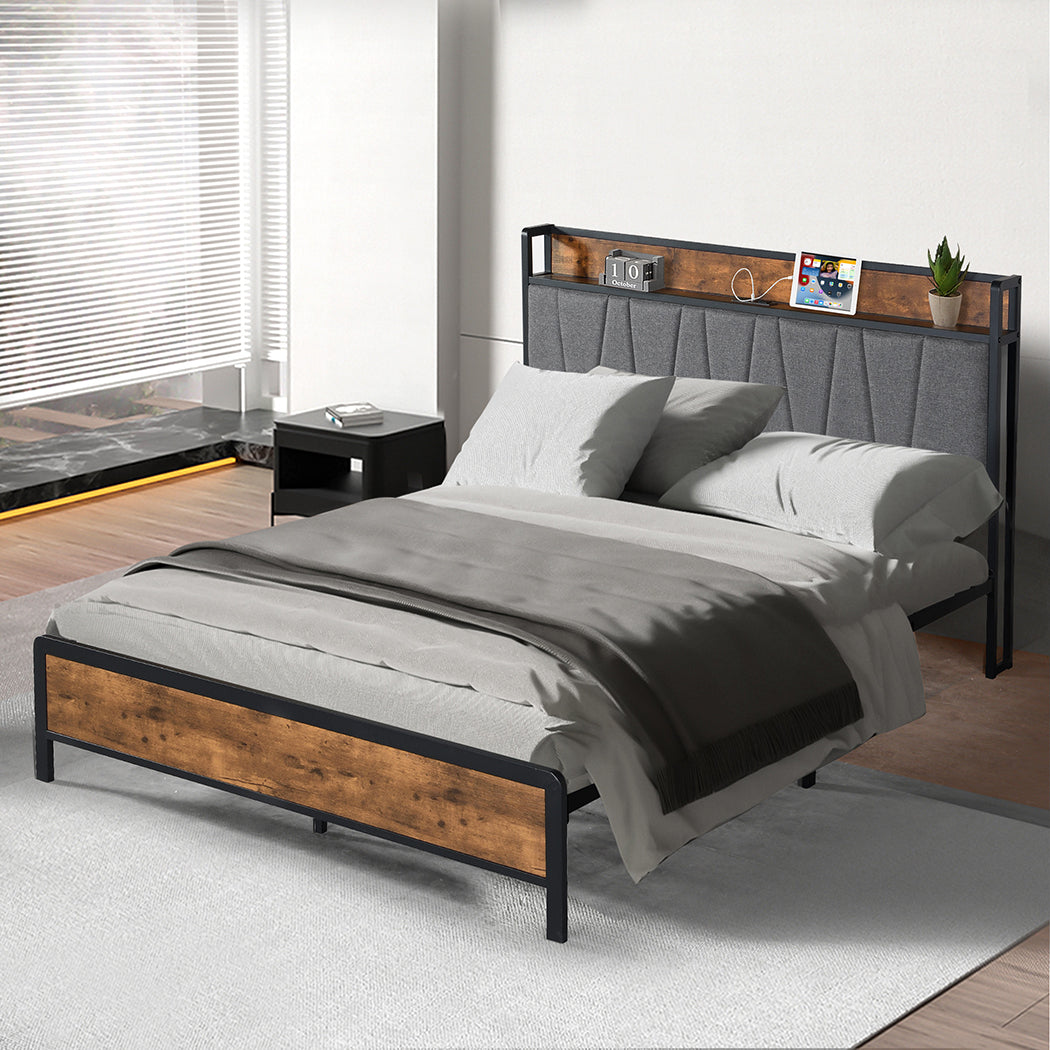 Levede Queen Bed Frame Tufted Headboard USB Charge-1864183201270992902