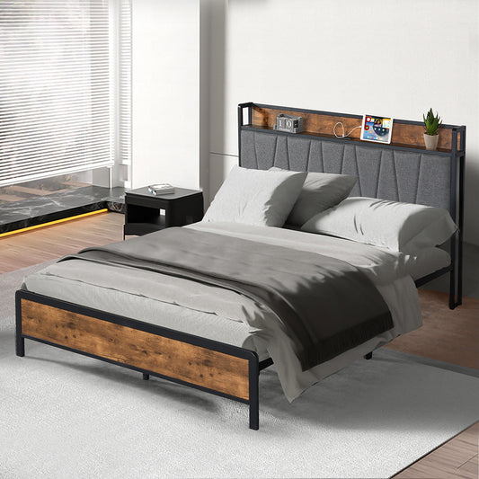 Levede Queen Bed Frame Tufted Headboard USB Charge-1864183201270992902
