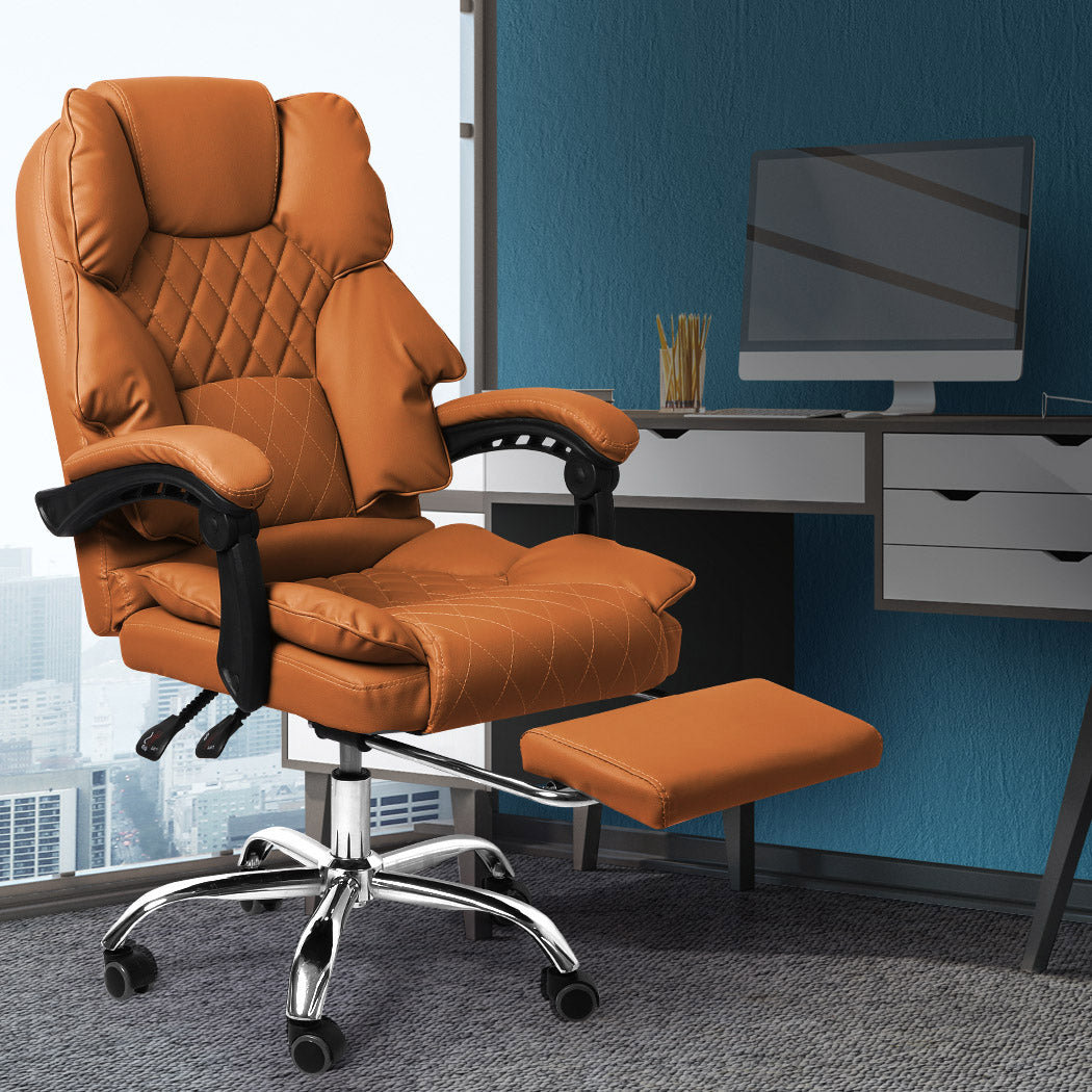 Levede Gaming Chair Office Computer Brown Footrest-1864184461999083526