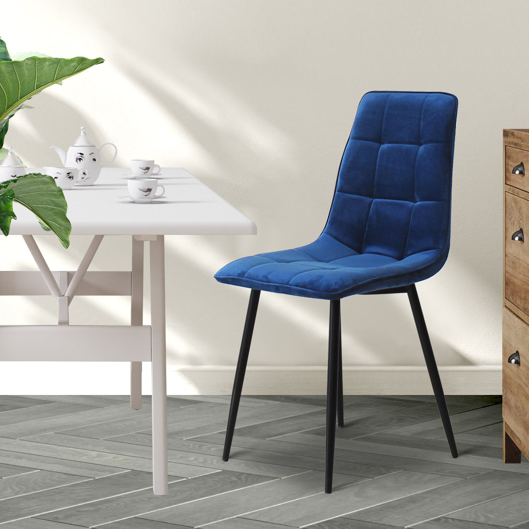 Levede 4x Dining Chairs Kitchen Velvet Blue-1864183277309530119