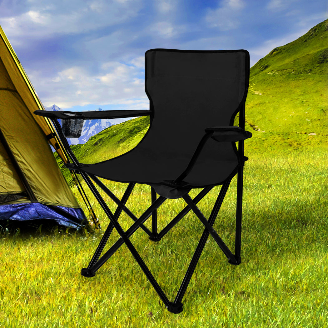 Levede 2Pcs Camping Chairs Folding Arm Black-1864184446354329607