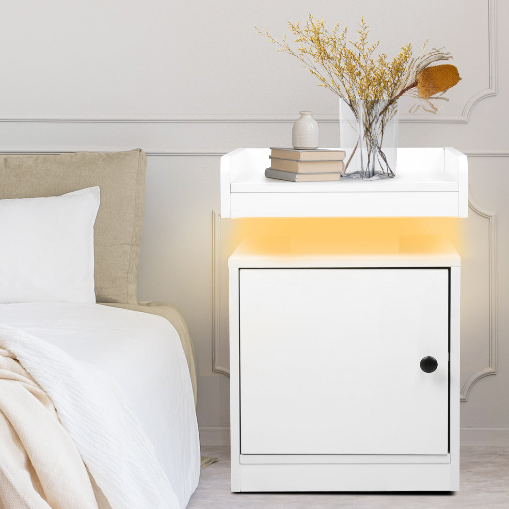 Levede Bedside Table USB Charger Outlet RGB White-1869883069012512774