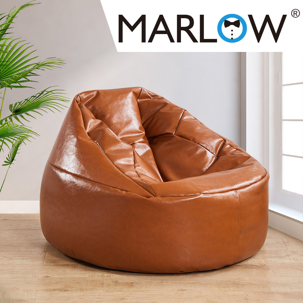 Marlow Bean Bag Chair Cover PU Couch Tan-1864183165162229767