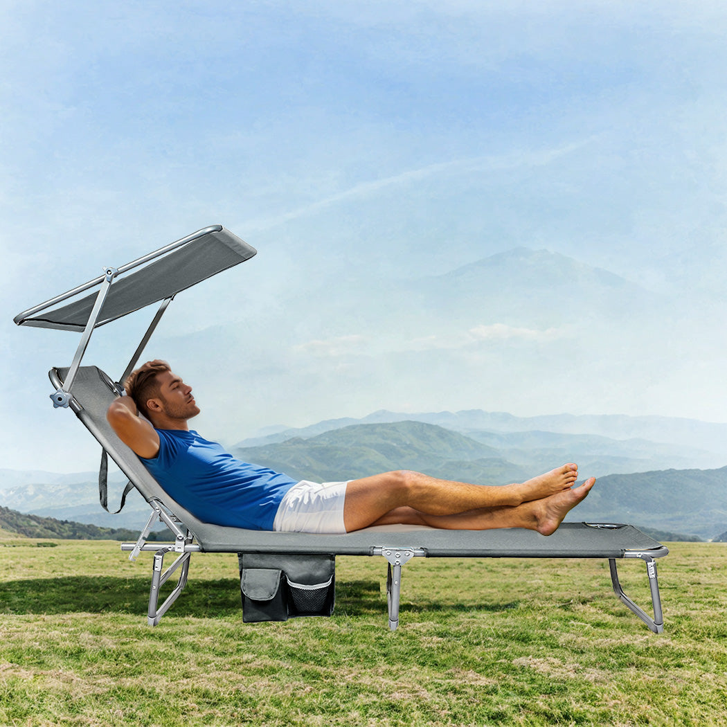 Levede Foldable Lounge Chairs with Canopy Grey-1871349386156576775