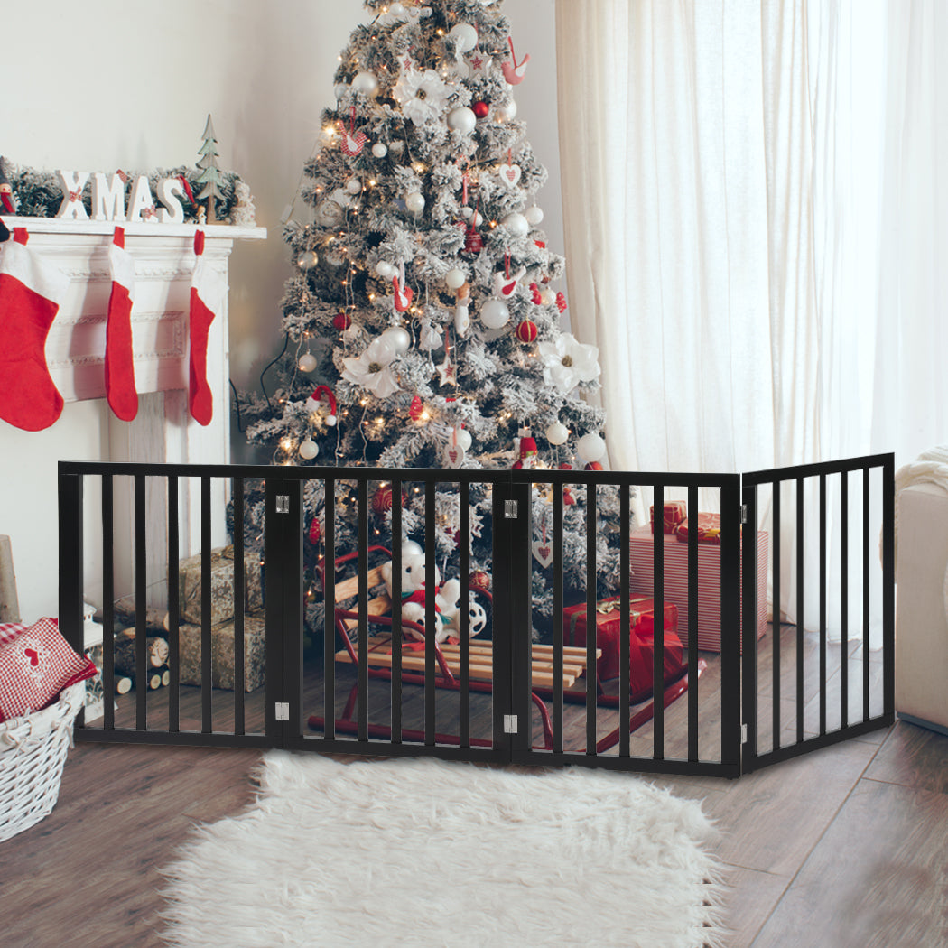 PaWz 4 Panels Wooden Pet Gate Dog Fence Black 600x 3MM-1864184510002892807