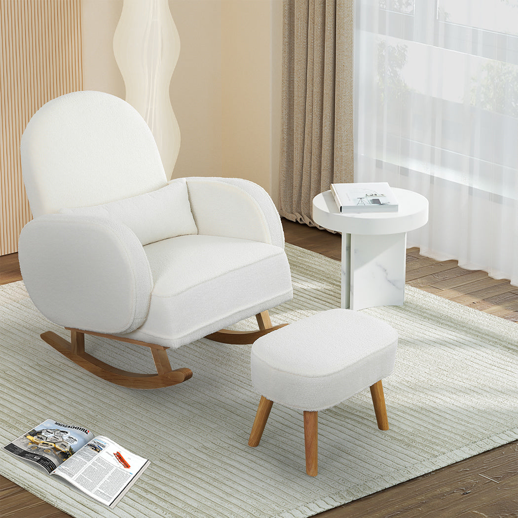 Levede Fleece Rocking Chair with footstool-1869883064247783431