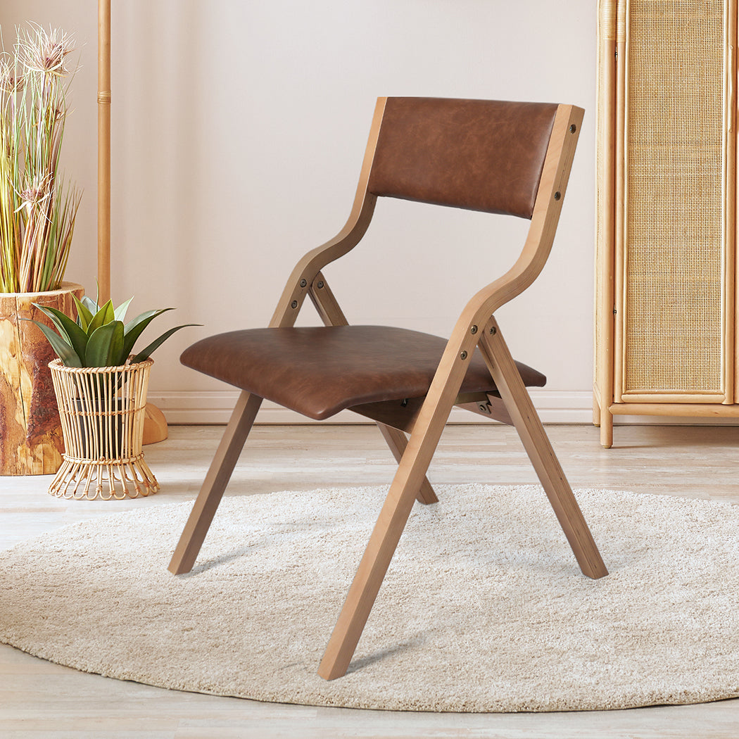 Levede 2x Dining Chairs Foldable PU Brown-1864183285782024199