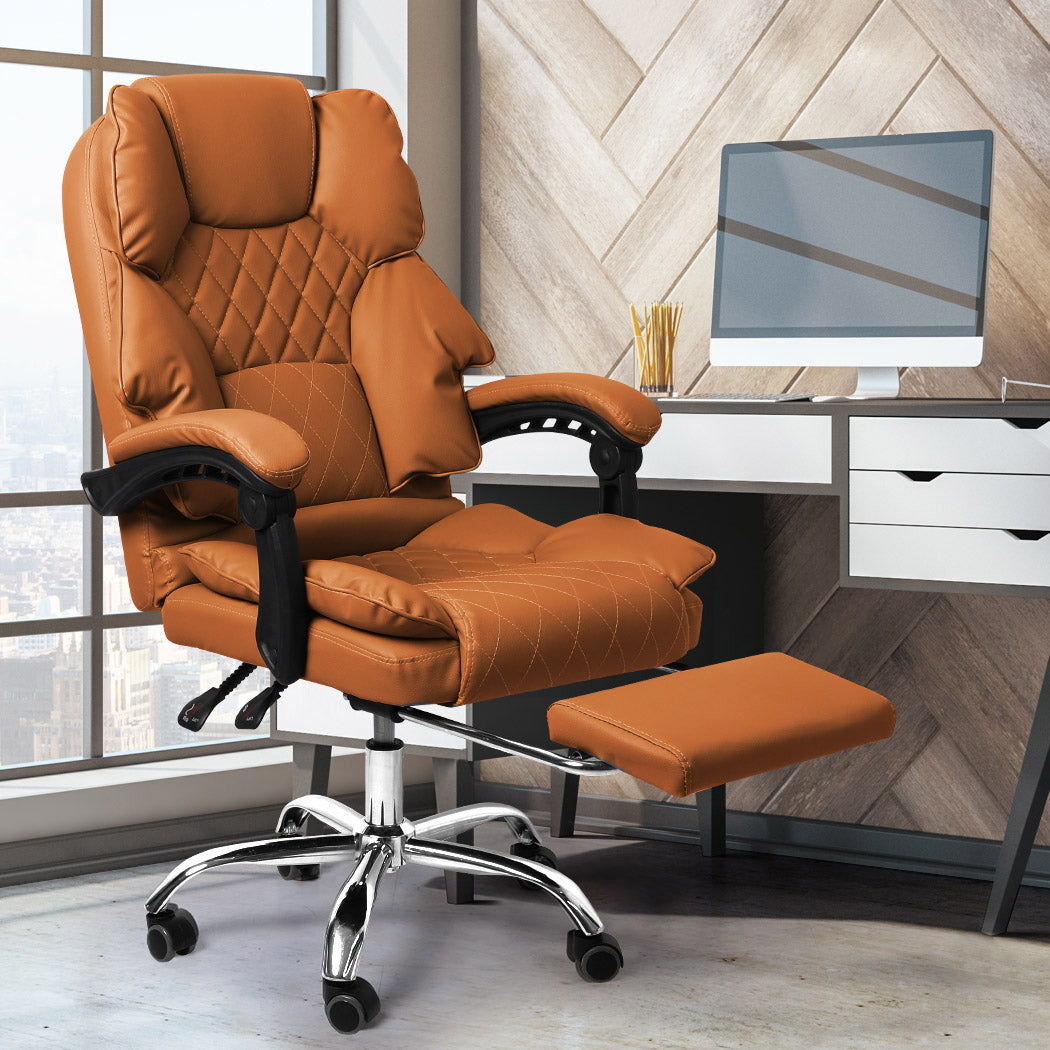 Levede Gaming Chair Office Computer Brown Footrest-1864184461999083527