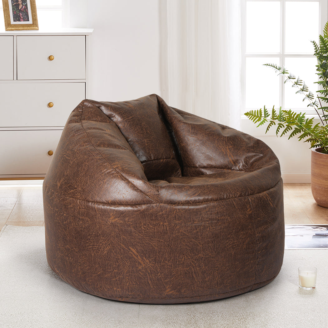 Marlow Bean Bag Chair Cover PU Couch Brown-1864183164981874695