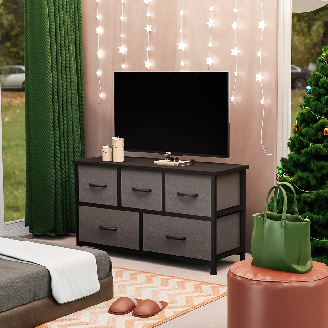 Levede Chest of 5 Drawers Storage Cabinet Dark Grey-1864183275824746502