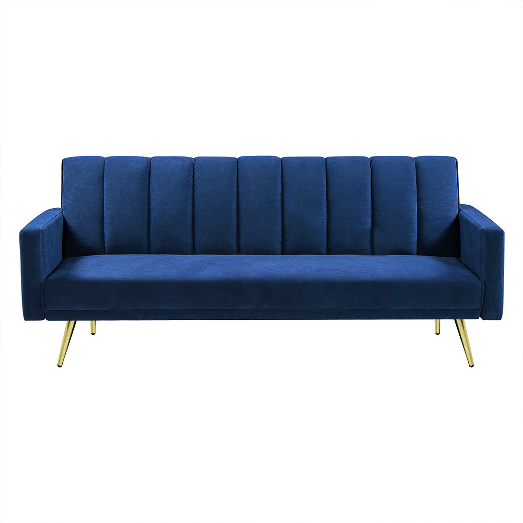 Levede Sofa Bed Convertible Velvet Lounge Recliner Couch Sleeper 3 Seater Blue-1864184618165604352