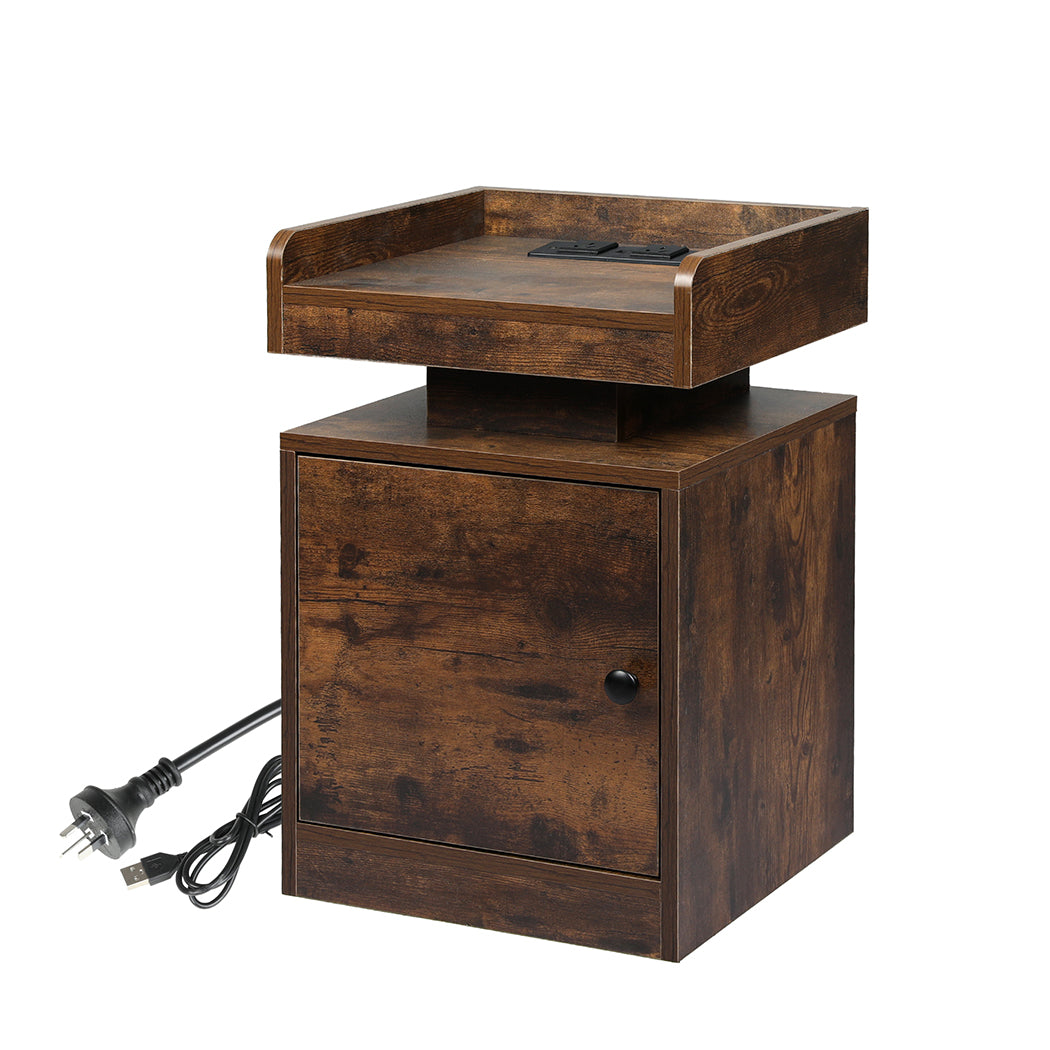 Levede Bedside Table USB Charger Outlet RGB Oak-1869883068827963392