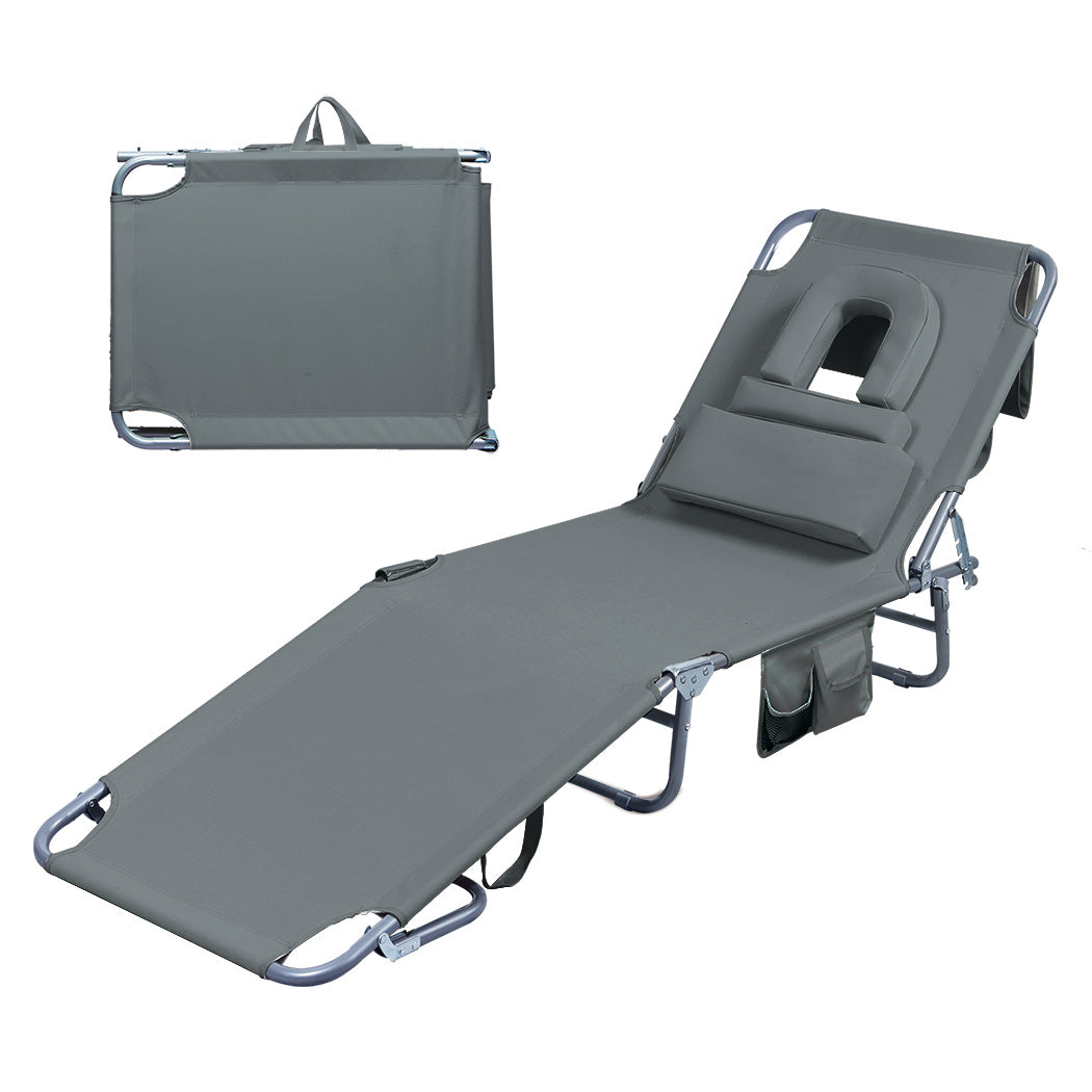 Levede Foldable Beach Lounge Chairs with Face Hole Grey-1871349386445983744