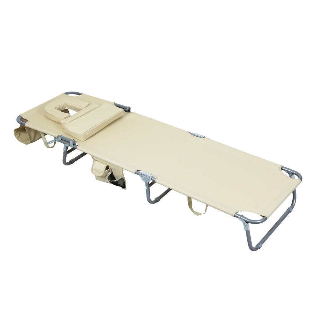 Levede Foldable Beach Lounge Chairs with Face Hole Khaki-1871349386584395777