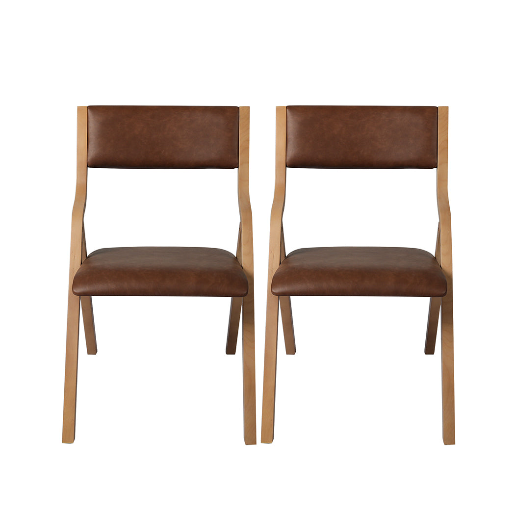 Levede 2x Dining Chairs Foldable PU Brown-1864183285782024193
