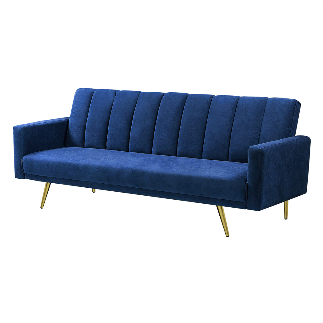 Levede Sofa Bed Convertible Velvet Lounge Recliner Couch Sleeper 3 Seater Blue-1864184618165604353