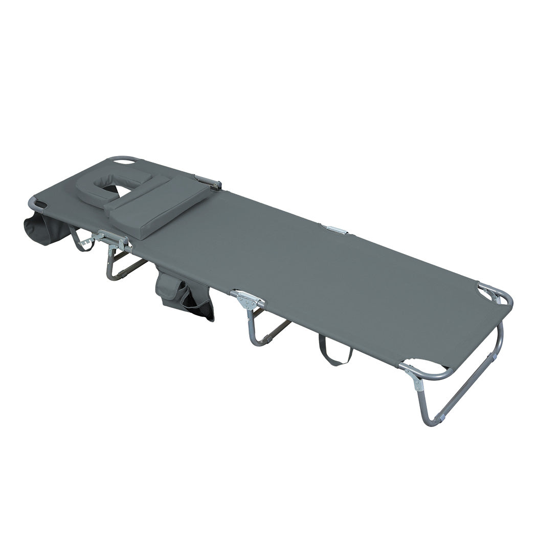 Levede Foldable Beach Lounge Chairs with Face Hole Grey-1871349386445983745