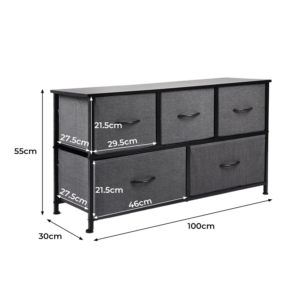 Levede Chest of 5 Drawers Storage Cabinet Dark Grey-1864183275824746498