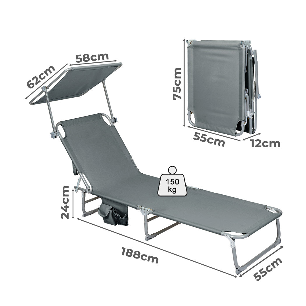 Levede Foldable Lounge Chairs with Canopy Grey-1871349386156576770