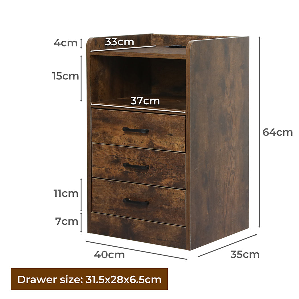 Levede Bedside Table USB Charger Outlet LED Oak-1869883068282703874