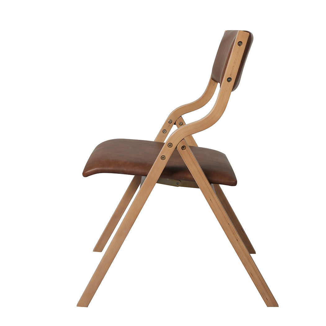 Levede 2x Dining Chairs Foldable PU Brown-1864183285782024196