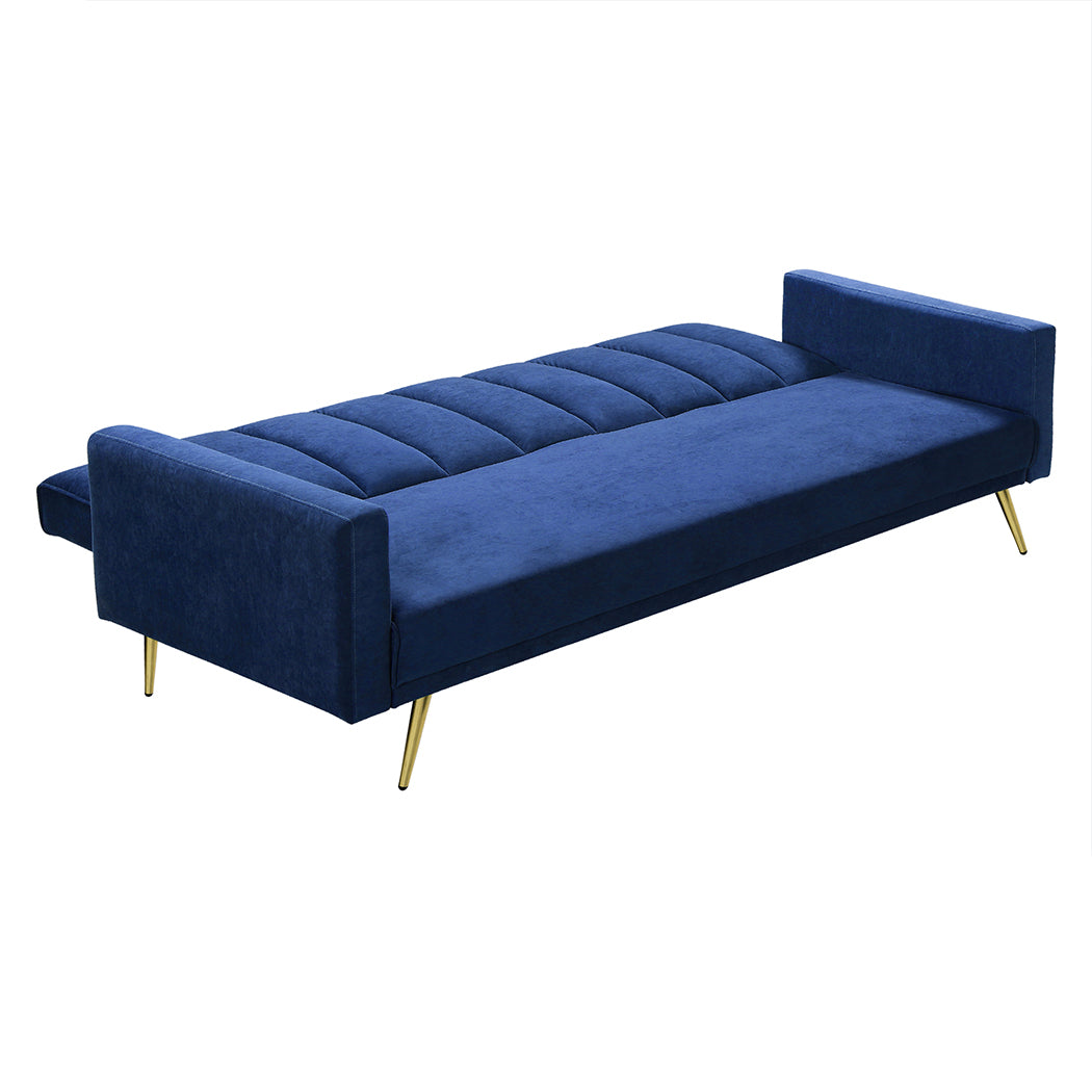 Levede Sofa Bed Convertible Velvet Lounge Recliner Couch Sleeper 3 Seater Blue-1864184618165604357
