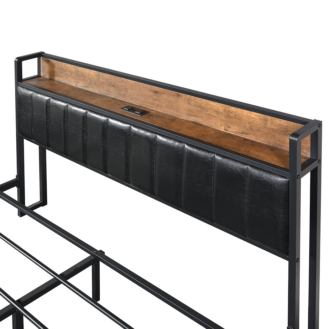 Levede Queen Bed Frame PU 4 Drawer USB Charge-1864183200838979589