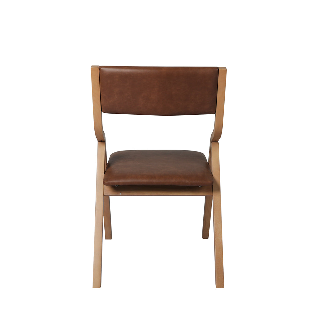 Levede 2x Dining Chairs Foldable PU Brown-1864183285782024197
