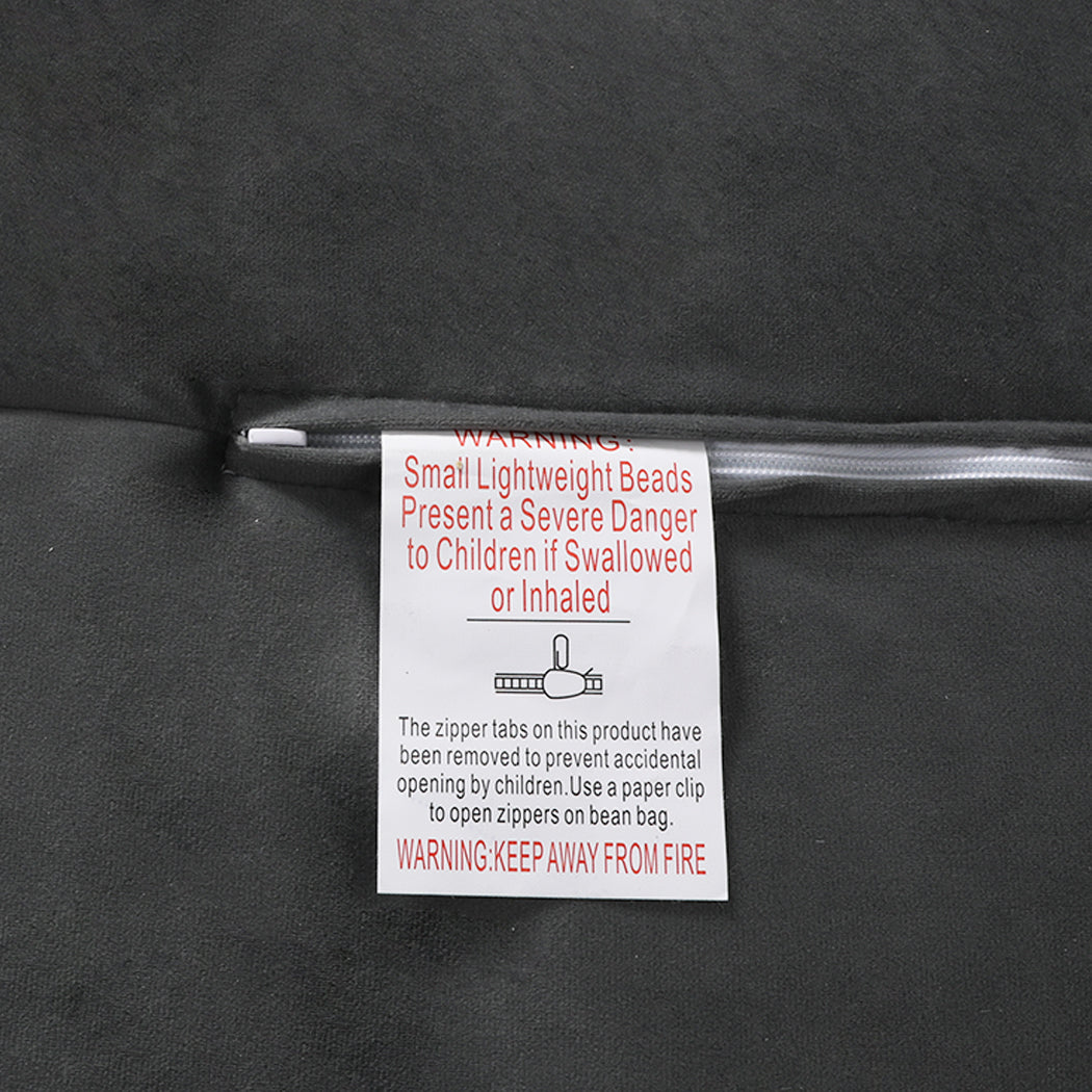 Marlow Bean Bag Chair Cover Soft Velvet Dark grey-1864183167263576069