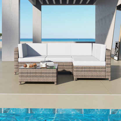 Milano Outdoor 5 PC Rattan Sofa Set Colour Oatmeal Seat & Black Coating (5 Boxes)-1878615033924161536