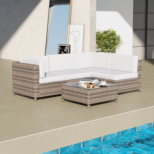 Milano Outdoor 5 PC Rattan Sofa Set Colour Oatmeal Seat & Black Coating (5 Boxes)-1878615033924161537