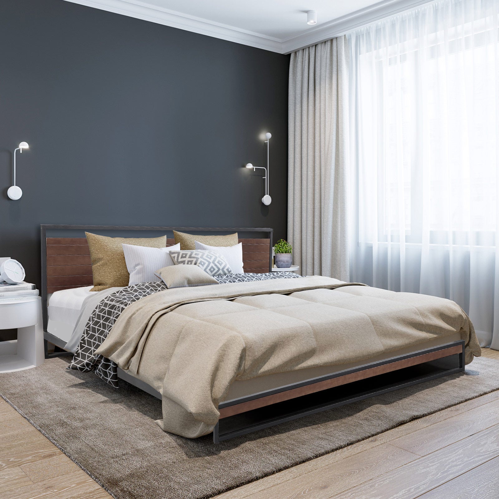 Milano Decor Azure Bed Frame with Headboard ? Black - Single-1878615021349638151