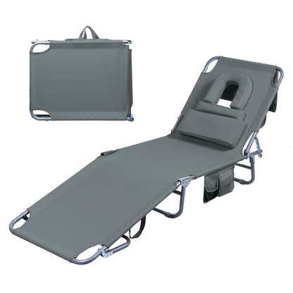 Levede Foldable Beach Lounge Chairs with Face Hole Grey-1871349386445983752
